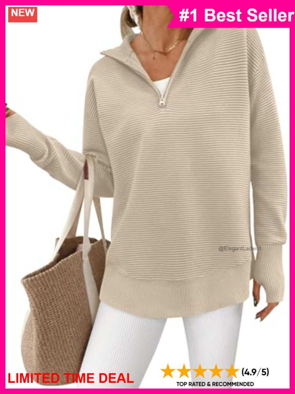 PRETTYGARDEN Women's Long Sleeve Quarter Zip Ribbed Knit Pullover Sweater